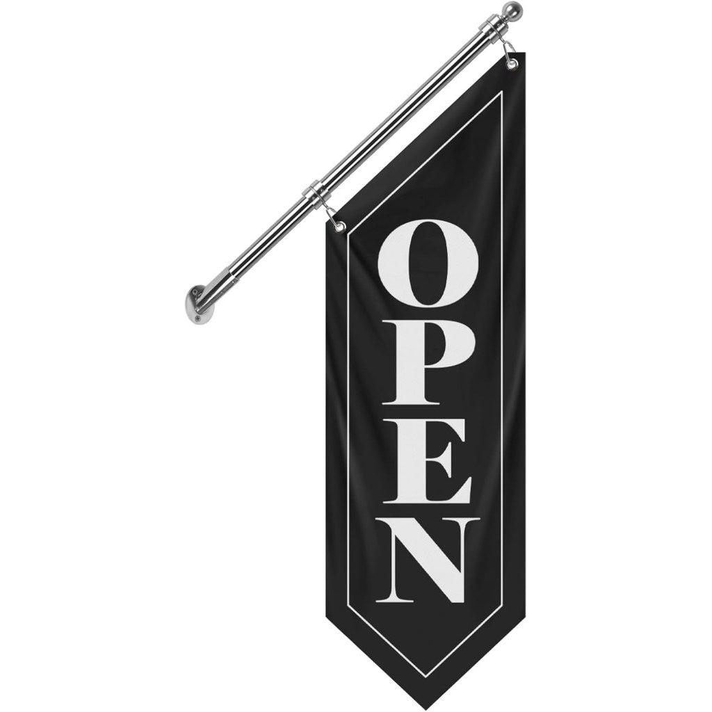 Vintage Style Open Flag, Double - Sided Three - ply Hanging Open Sign with Pole and Mounting Kit (Black - W, 27"))